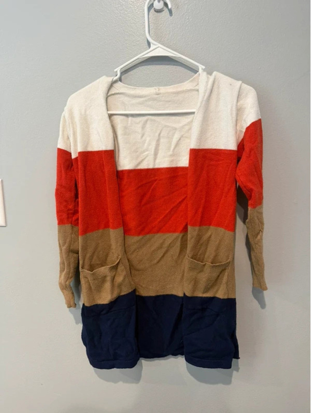 Colorblock Open Front Cardigan Sweater Size M